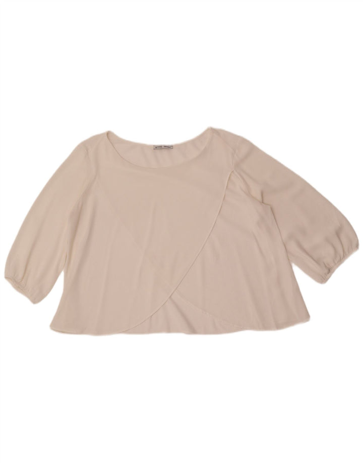 Zara Dame Langærmet Crop Bluse Top UK 16 Large White