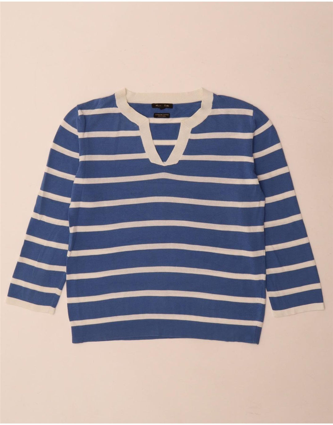 Massimo Dutti Dame V-hals Jumper Sweater UK 10 Lille Blå Stribet