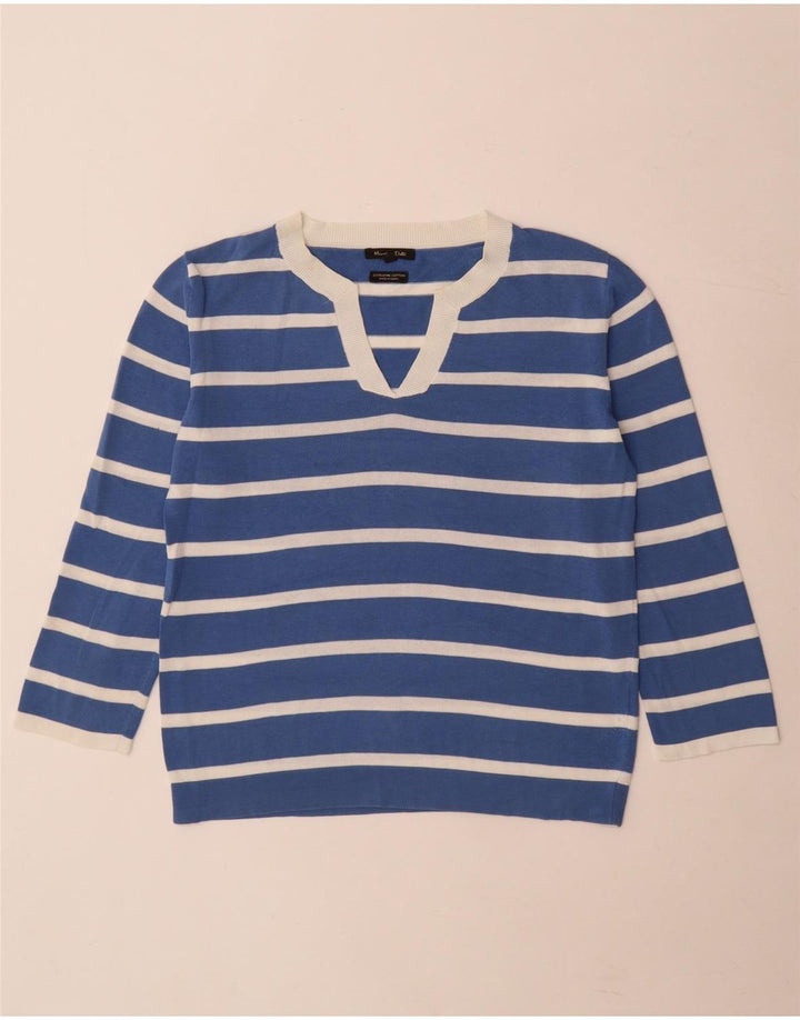 Massimo Dutti Dame V-hals Jumper Sweater UK 10 Lille Blå Stribet
