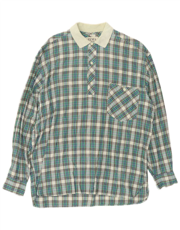 Vintage Herren-Pullover-Hemd aus mittelgrüner Karo-Baumwolle