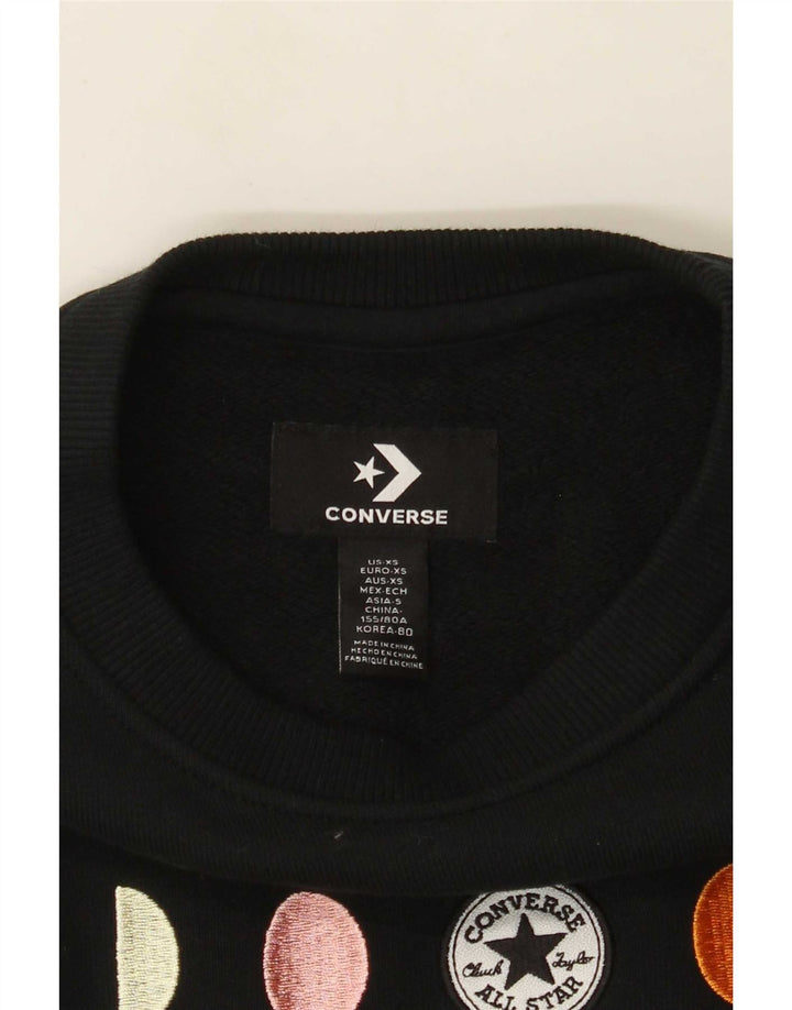 Converse Womens Oversized Crop Graphic Sweatshirt Jumper UK 6 XS Black