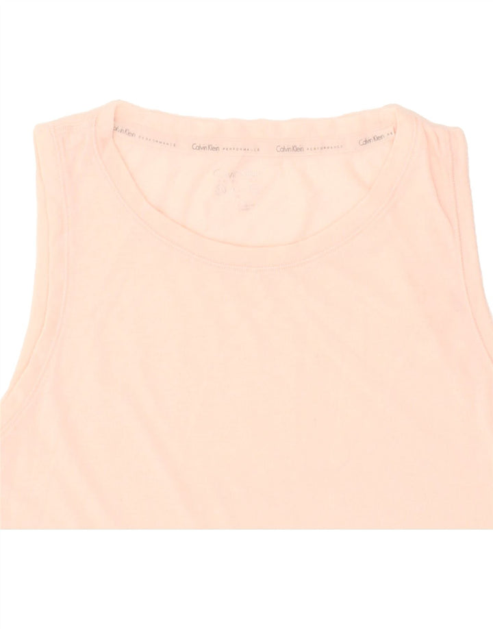 CALVIN KLEIN Womens Crop See Through Vest Top UK 14 Medium Pink Polyester | Vintage Calvin Klein | Thrift | Second-Hand Calvin Klein | Used Clothing | Messina Hembry 
