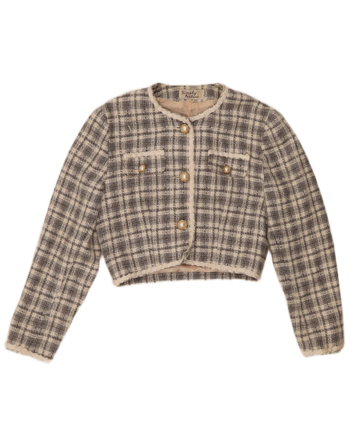 Vintage Womens 3 Button Bolero Jacket EU 36 Small Grey Check Acrylic