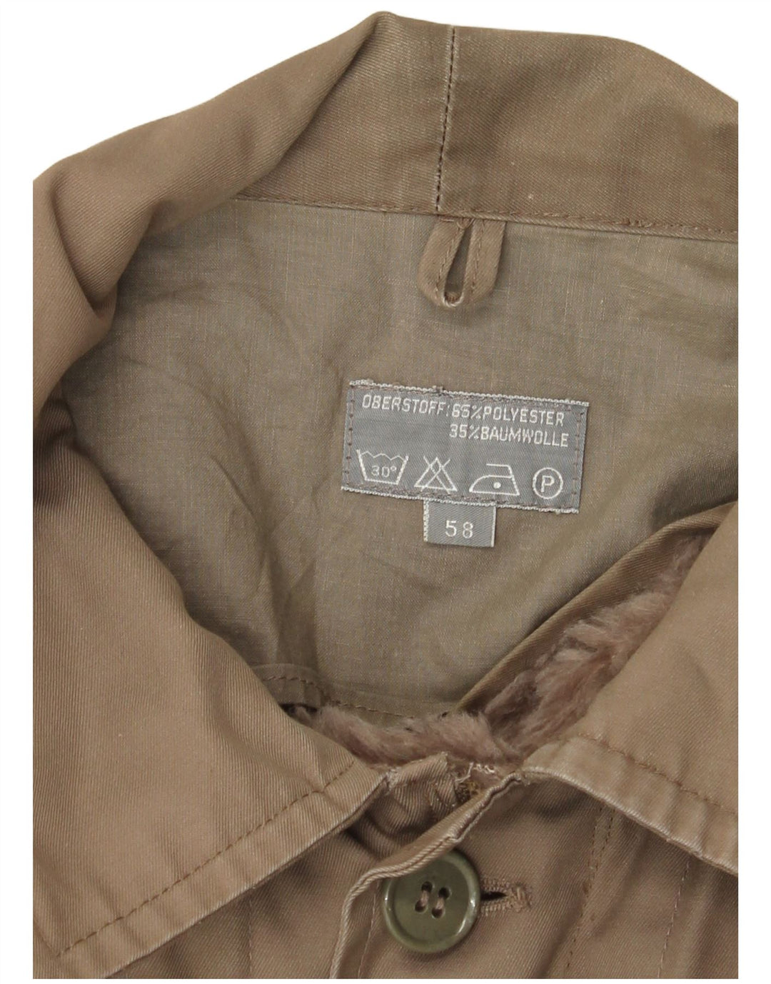 Vintage Mens Sherpa Military Jacket EU 58 4XL Brown Polyester