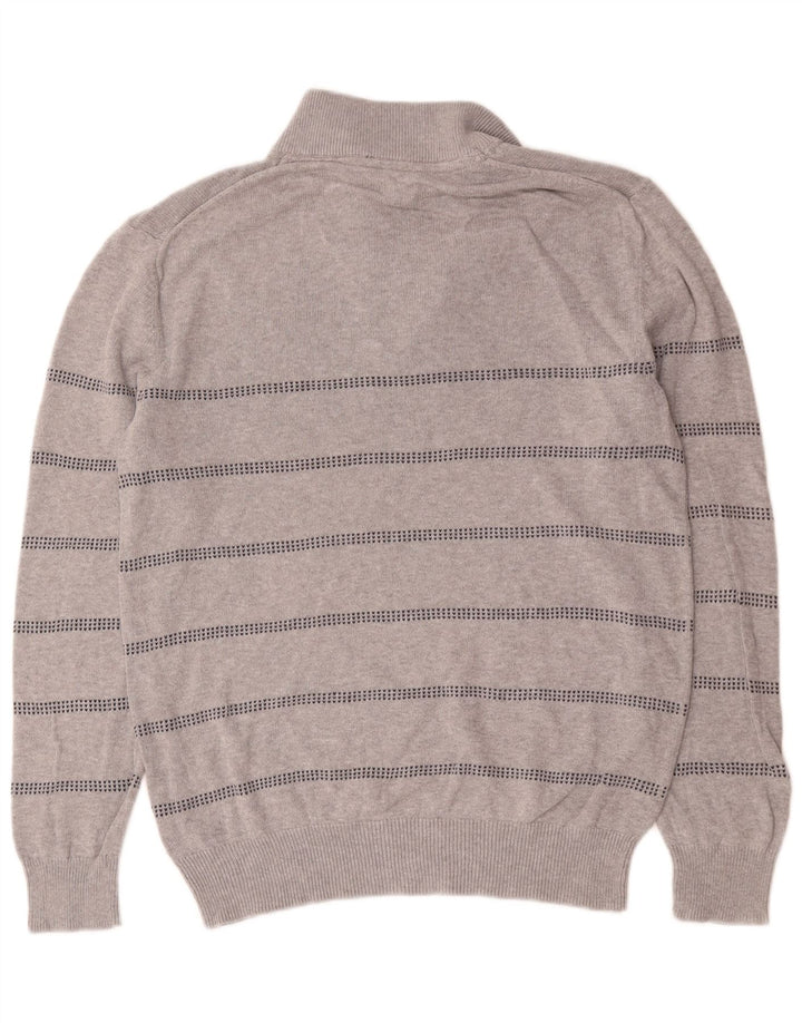 Crew Clothing Mens Zip Neck Jumper Sweater Medium Grey Striped Cotton