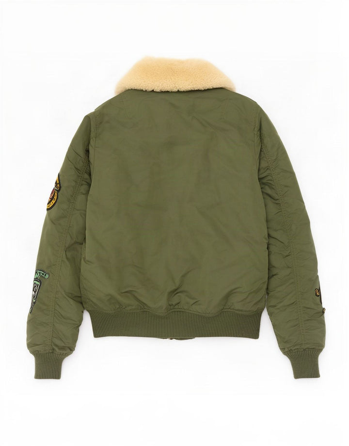 Alpha Industries Womens Graphic Bomber Jacket UK 6 XS Green Nylon