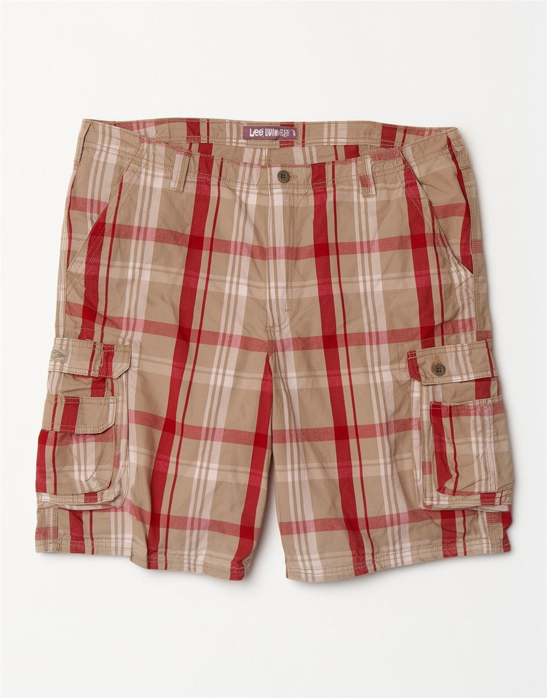 Lee Mens Cargo Shorts W42 2XL Grey Plaid Cotton