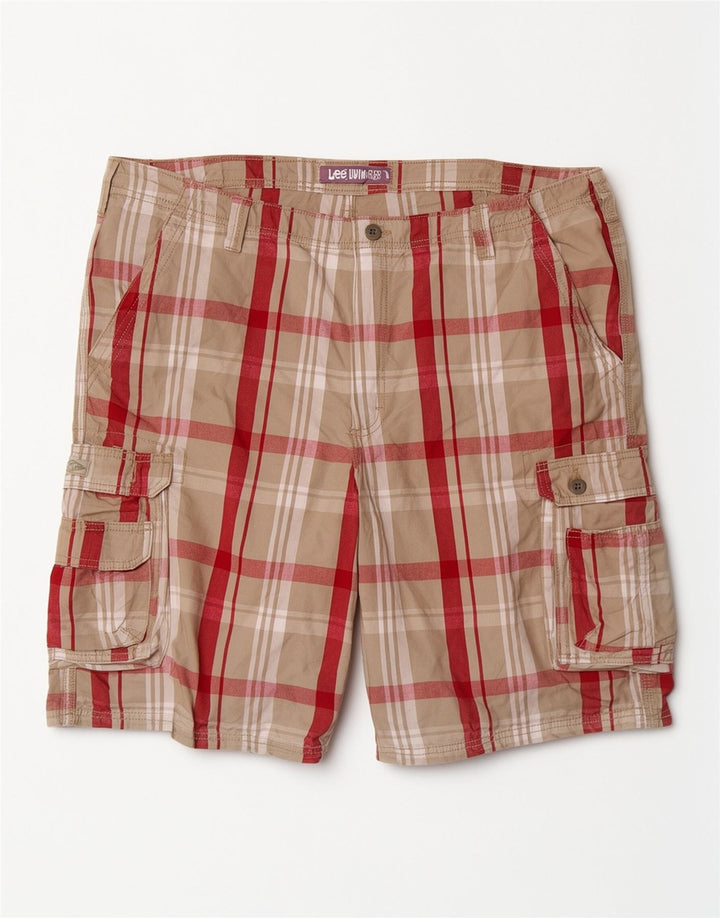 Lee Mens Cargo Shorts W42 2XL Grey Plaid Cotton