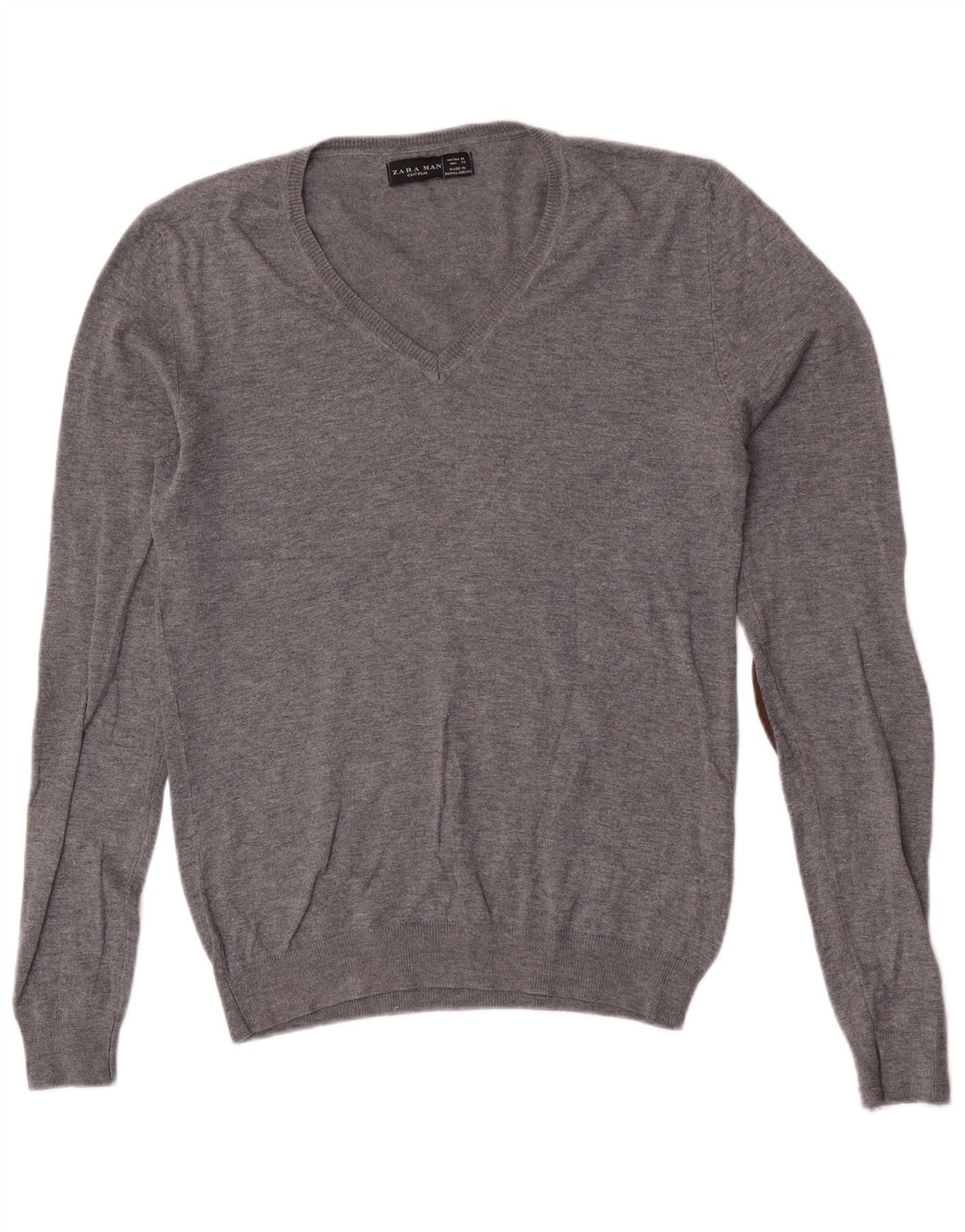 Zara Mens V-Neck Jumper Sweater Medium Grey Viscose