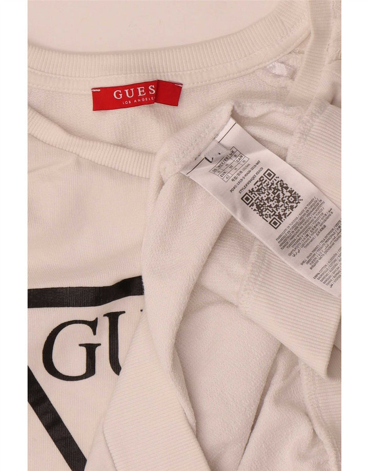Guess Felpa con grafica da donna Maglione UK 8 Small Bianco Poliammide