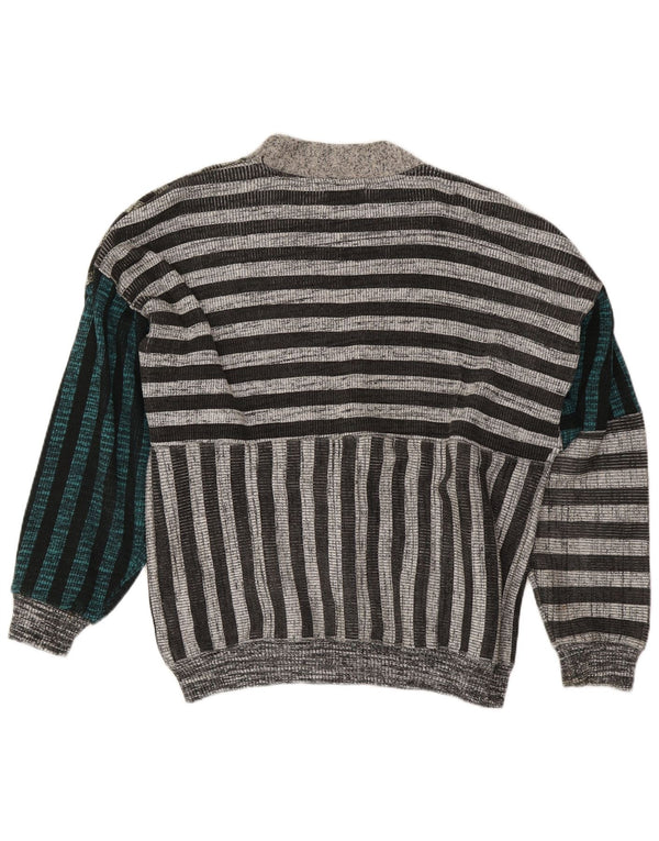 La Squadra Mens Cardigan Sweater Large Grey Striped Cotton