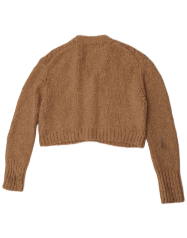 Zara Womens Crop Cardigan Sweater UK 14 Medium Beige Alpaca Uld