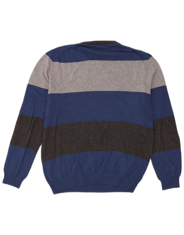Harmont & Blaine Mens Crew Neck Jumper Sweater Large Blue Striped Polyamide