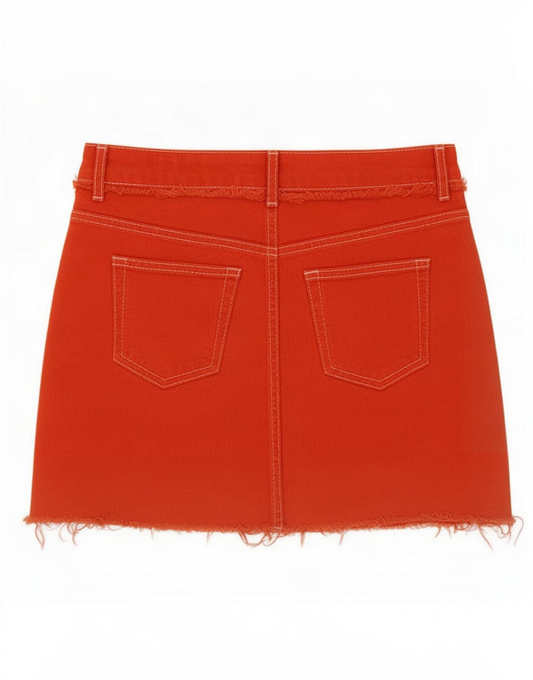 Topshop Womens Petite Mini Denim Rock UK 4 XS W26 Orange Baumwolle