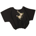 Vintage Womens Crop Bluse Top UK 16 Large Black Floral Polyester