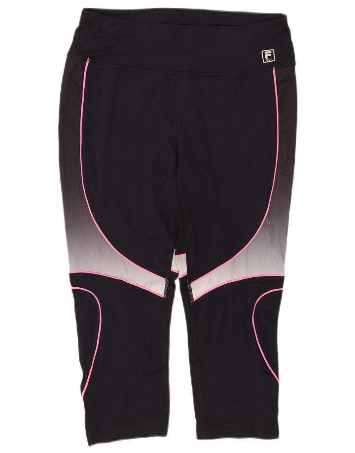 Fila Womens Capri Leggings UK 14 Large  Black Colourblock Polyester