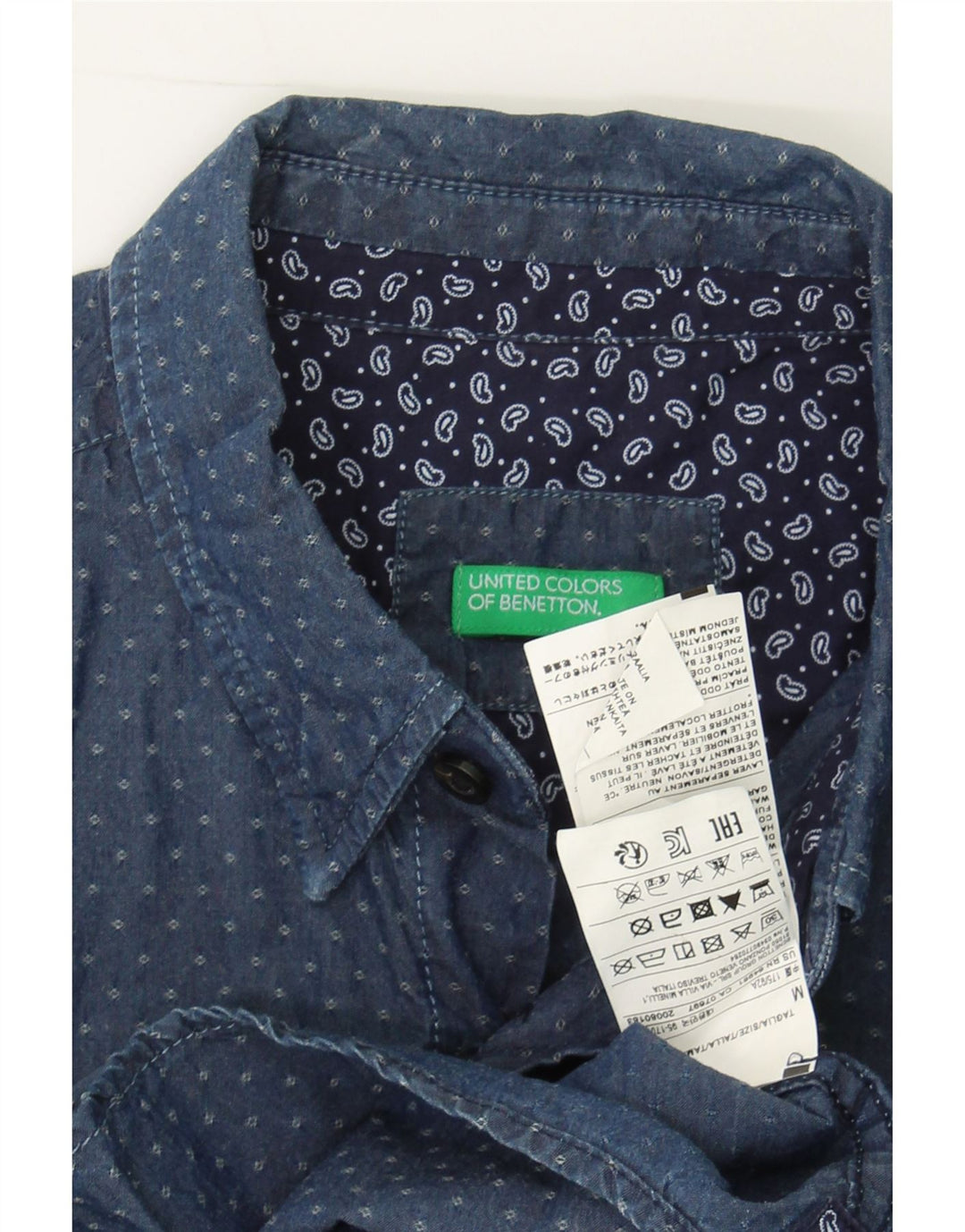 BENETTON Mens Shirt Medium Navy Blue Spotted Cotton Vintage Benetton and Second-Hand Benetton from Messina Hembry 