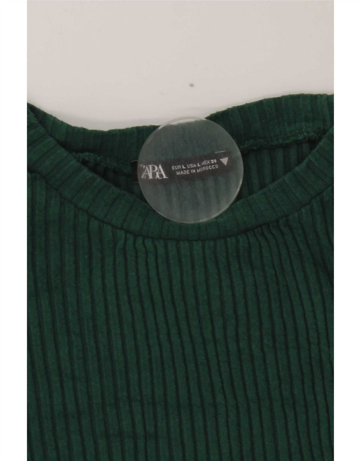 Zara Womens Crop Top Long Sleeve UK 14 Large Green