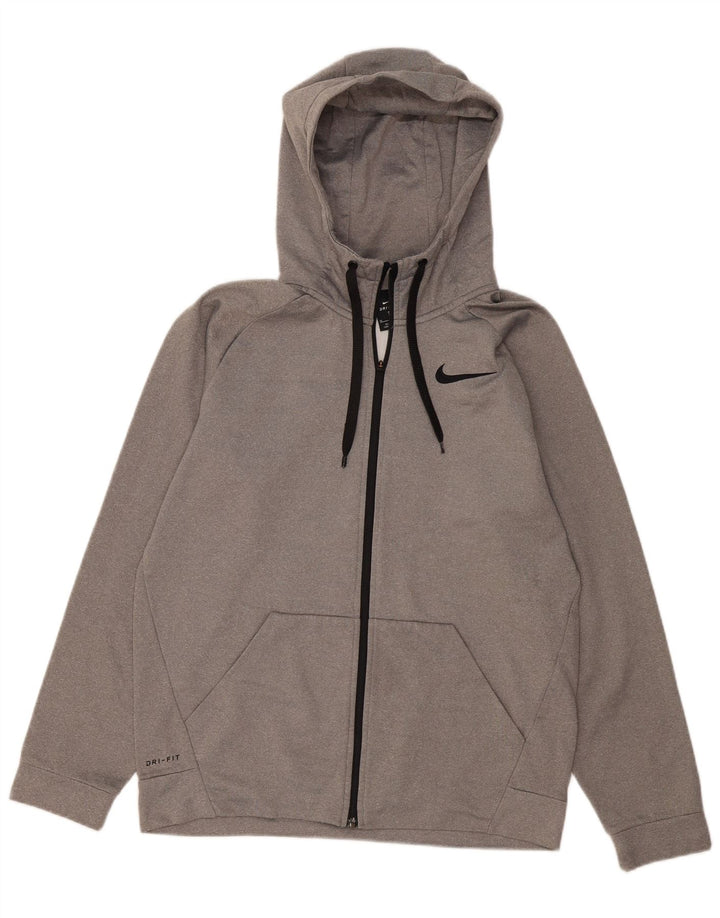 NIKE Mens Dri Fit Zip Hoodie Sweater Medium Grey Polyester