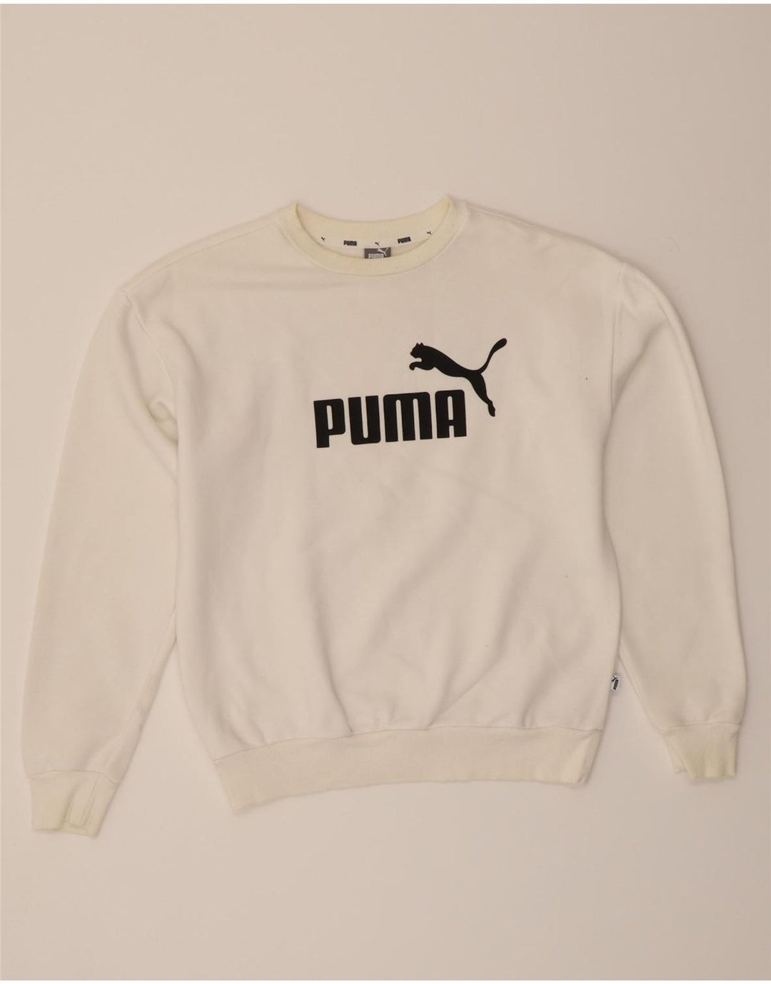 PUMA Mens Graphic Sweatshirt Jumper Small White Cotton Vintage Puma and Second-Hand Puma from Messina Hembry 