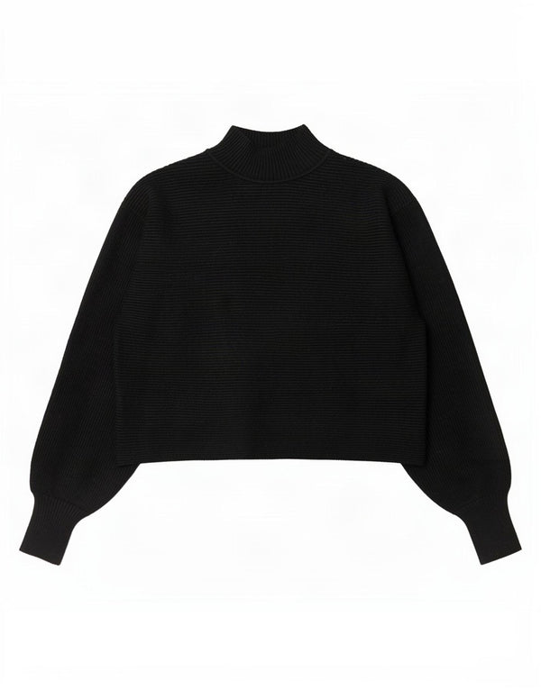 Zara Womens Crop Turtle Neck Jumper Sweater UK 12 Medium Black Striped