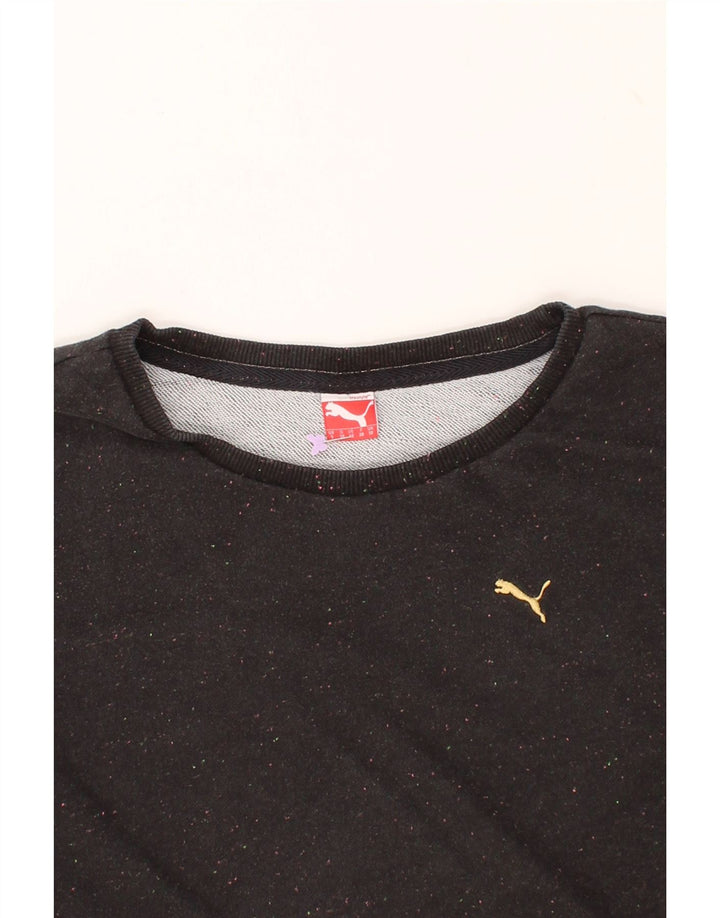 PUMA Womens Oversized Sweatshirt Jumper UK 10 Small  Black Flecked Vintage Puma and Second-Hand Puma from Messina Hembry 