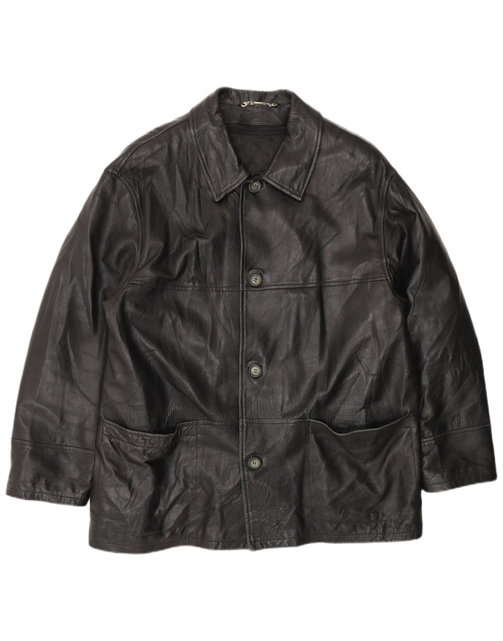 Giacca in pelle vintage da uomo IT 54 2XL Pelle nera