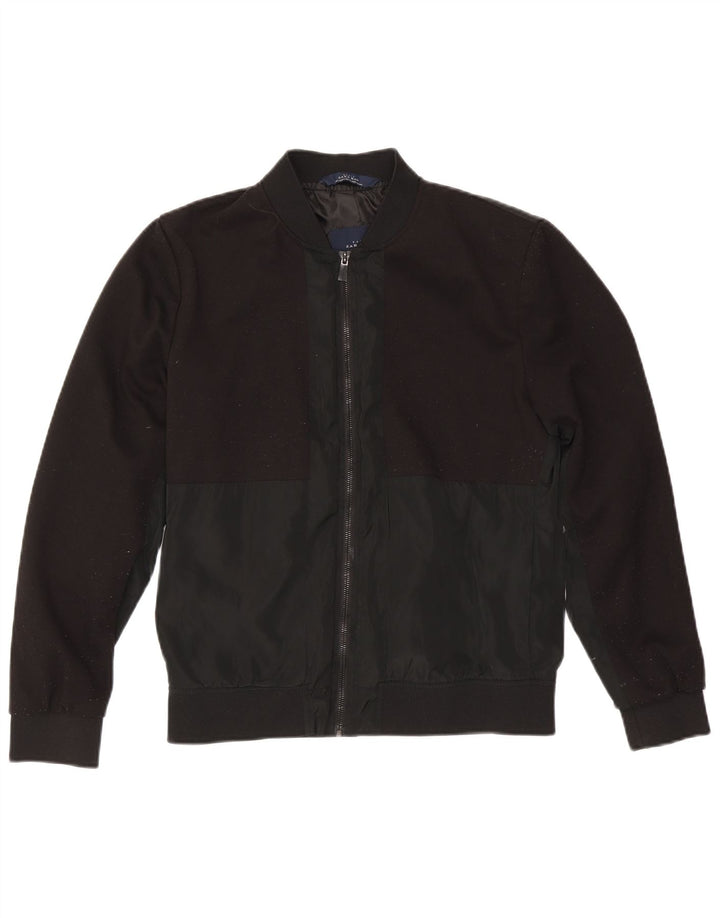 Zara Mens Bomber Jacket UK 40 Large Noir Polyester
