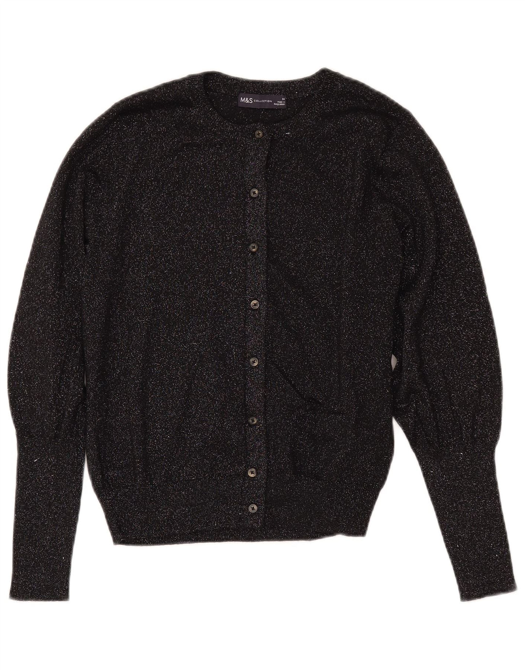 MARKS & SPENCER Womens Crop Cardigan Sweater UK 14 Medium Black Flecked