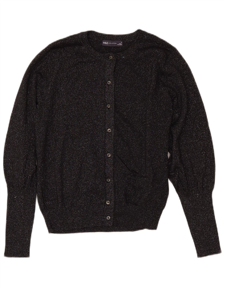 MARKS & SPENCER Womens Crop Cardigan Sweater UK 14 Medium Black Flecked