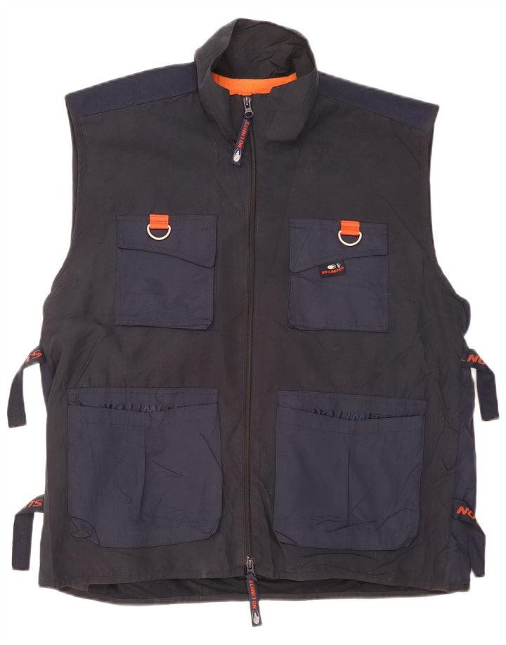 No Limits Mens Utility Gilet UK 40 Large Navy Blue Polyester