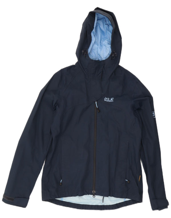 Jack Wolfskin Regnjakke med hætte til kvinder UK 12/14 Medium Navyblå polyamid