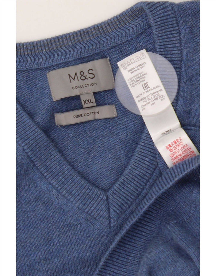 Marks & Spencer Mens V-Neck Jumper Sweater 2XL Blue Cotton