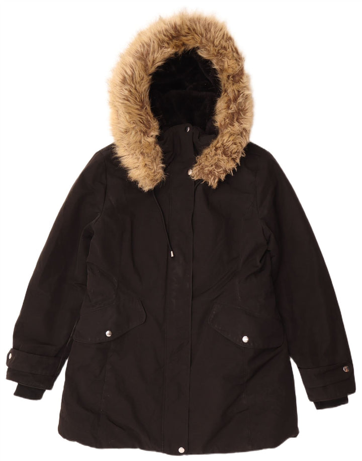 Zara Womens Hooded Parka Jacket UK 18 XL Black Polyester