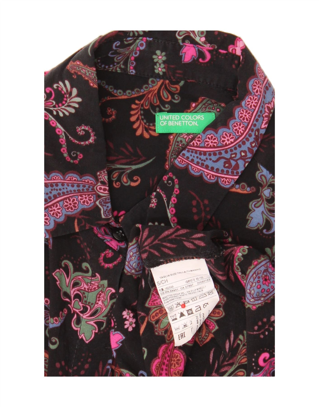BENETTON Womens Shirt UK 10 Small Black Paisley Modal