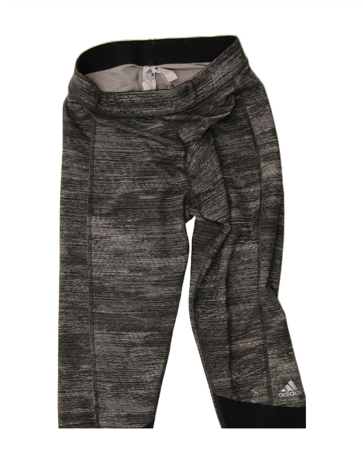 ADIDAS Womens Capri Leggings UK 8/10 Small  Grey Pinstripe Polyester Vintage Adidas and Second-Hand Adidas from Messina Hembry 