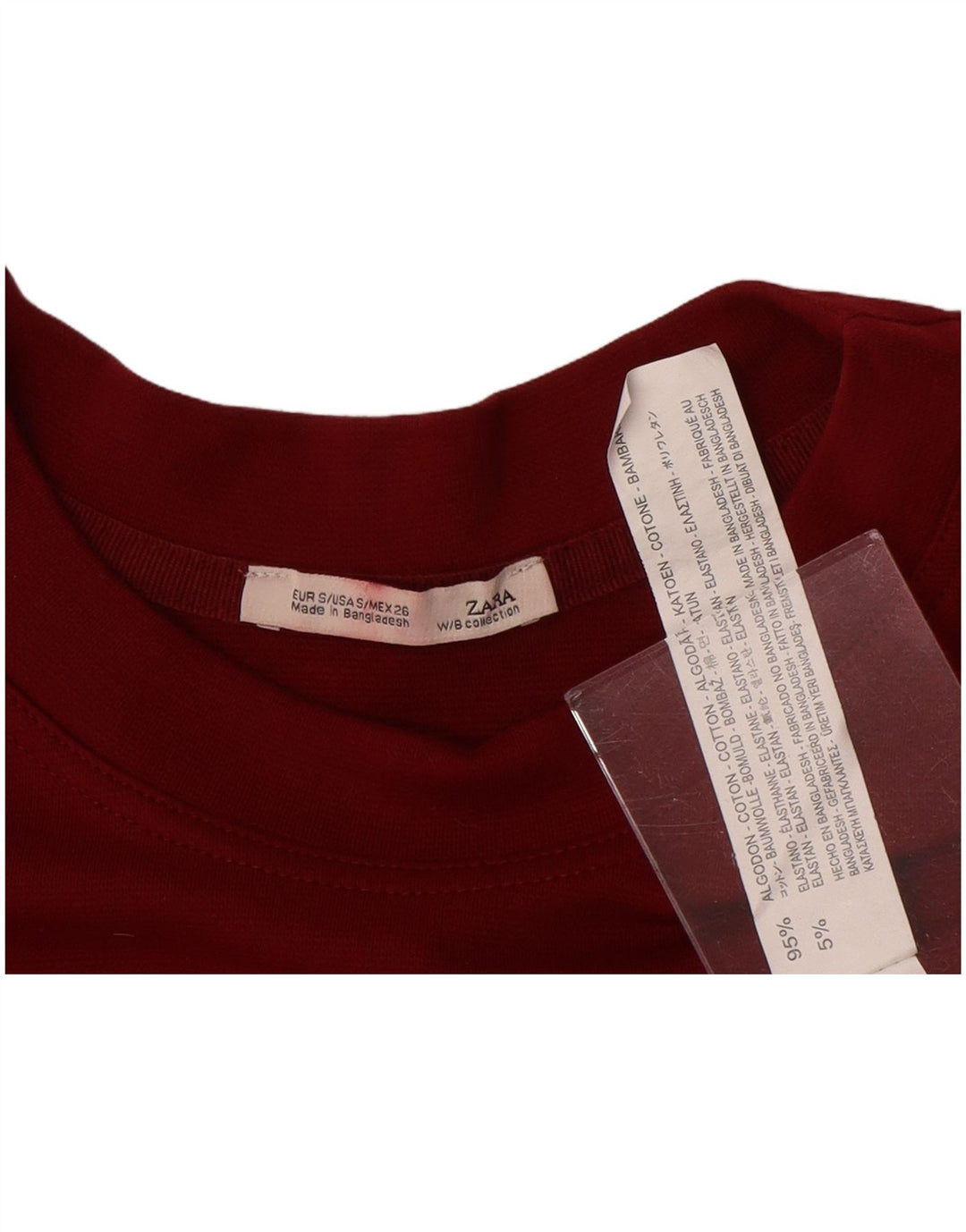 ZARA Womens Crop Top Long Sleeve UK 10 Small Red Cotton