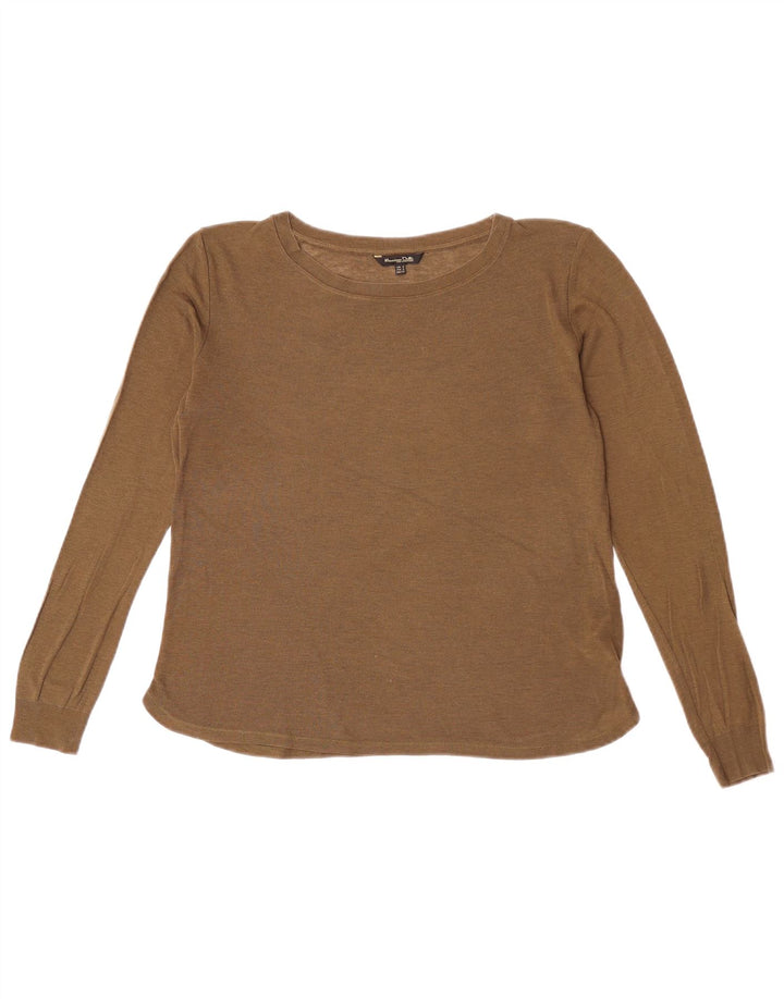 Massimo Dutti Womens Boat Neck Jumper Sweater UK 14 Medium Khaki Lyocell