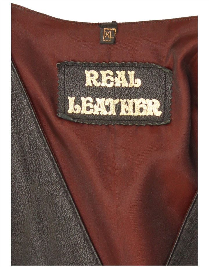 Vintage Mens Leather Waistcoat XL Black Leather