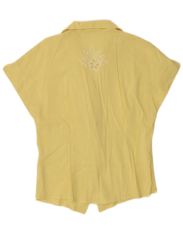 Bluză de cămașă cu mânecă scurtă cu grafică vintage pentru femei UK 12 Medium Galben Floral