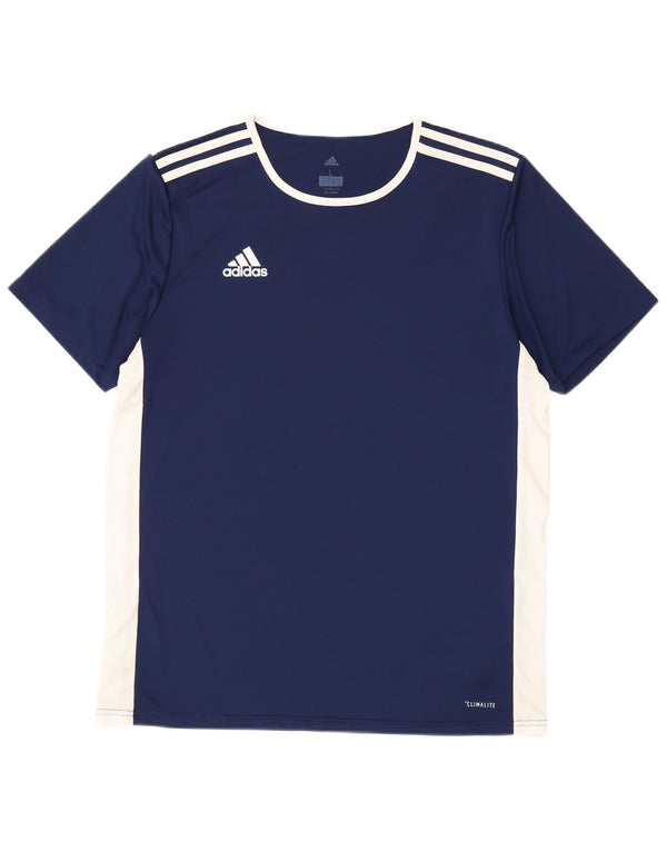 Adidas Mens Climalite T-Shirt Top Large Navy Blue Colourblock Polyester