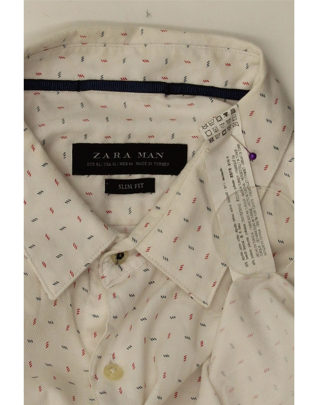 ZARA Mens Slim Fit Shirt XL White Spotted Cotton