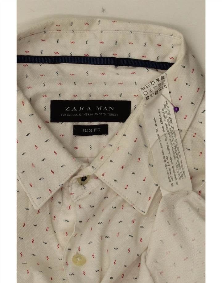 ZARA Mens Slim Fit Shirt XL White Spotted Cotton