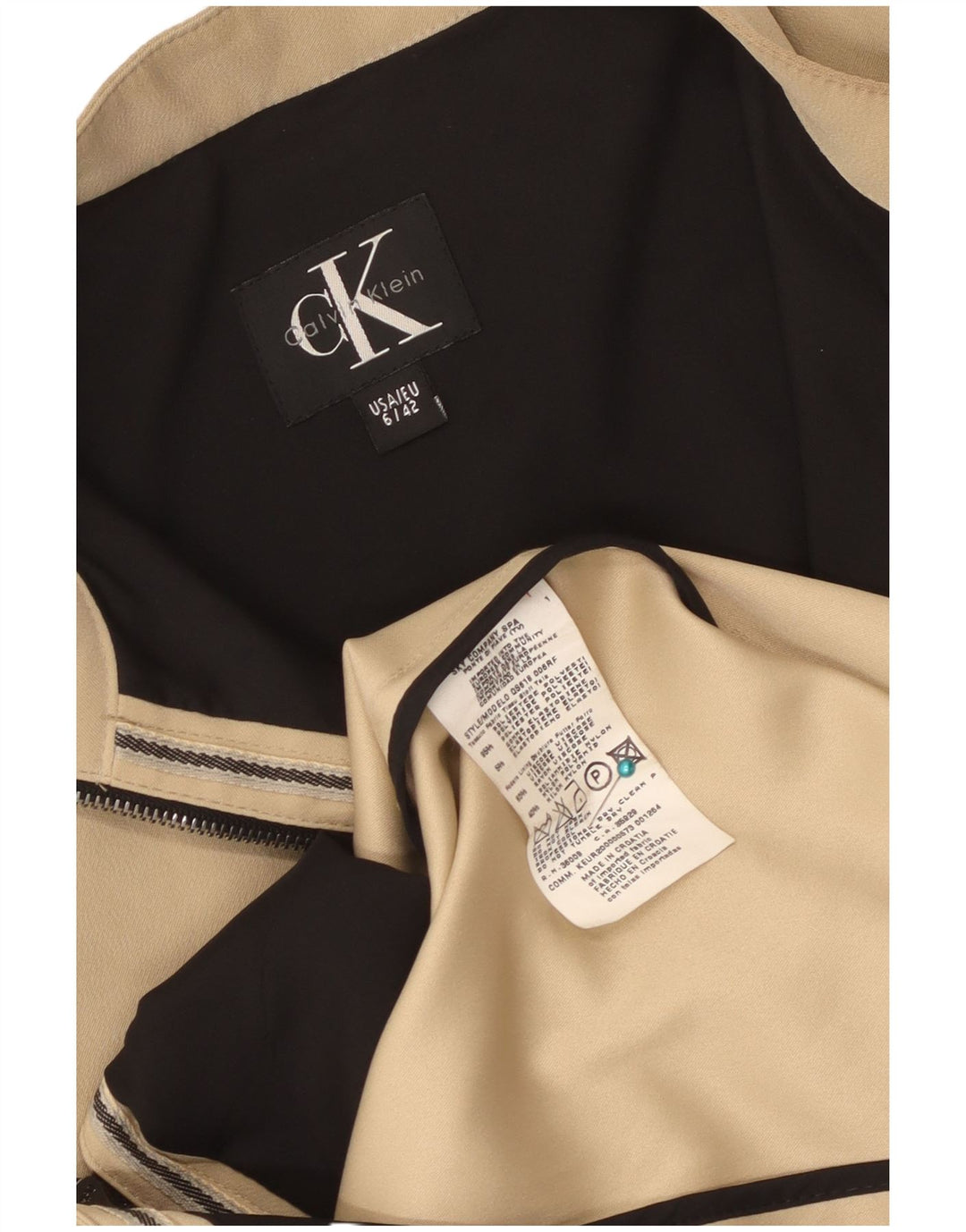 Calvin Klein Dame Overfrakke EU 42 Stor Beige Polyester