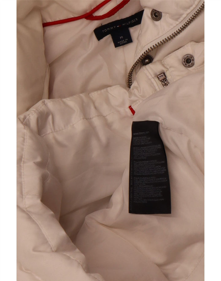 TOMMY HILFIGER Womens Hooded Padded Jacket UK 12 Medium White Polyester