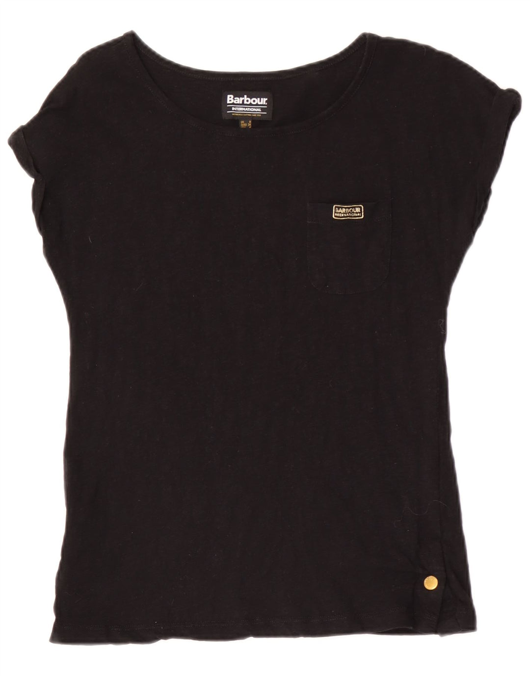 Barbour Dame T-Shirt Top UK 8 Lille Sort Bomuld