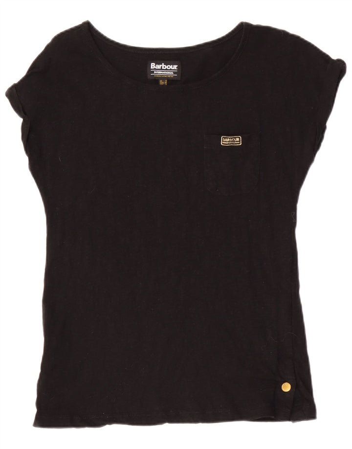 Barbour Dame T-Shirt Top UK 8 Lille Sort Bomuld