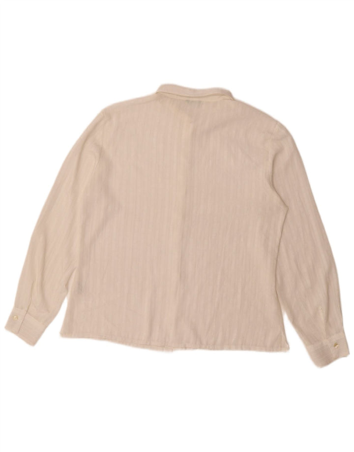 Benetton Chemise Chemisier Femme UK 46 Large Blanc Rayé Polyester