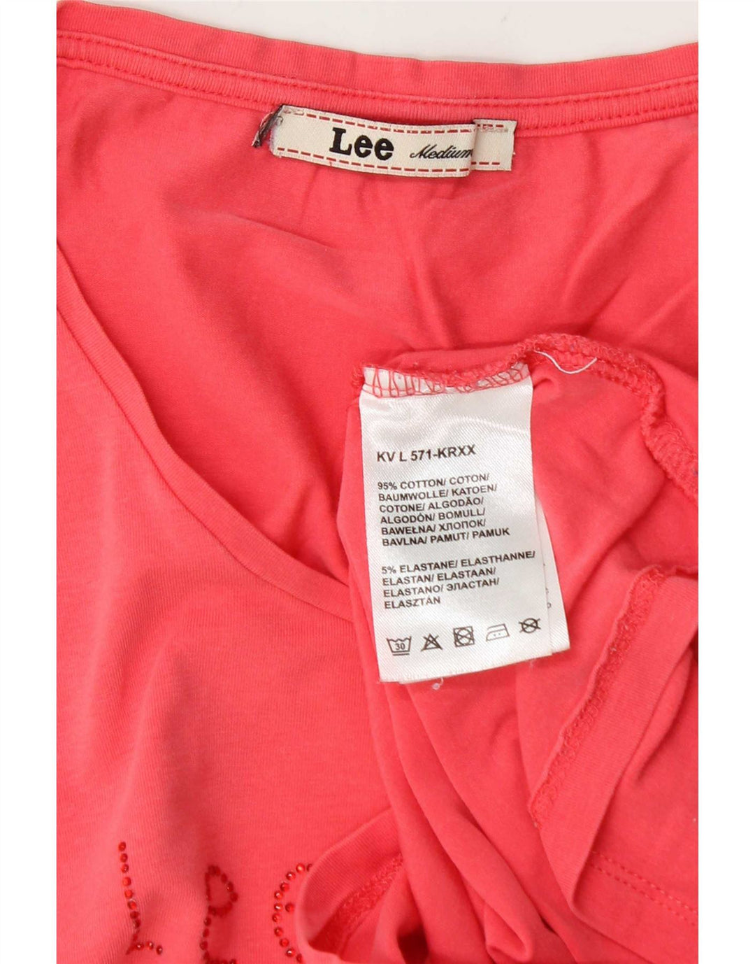 Lee Womens Graphic T-Shirt Top UK 12 Medium Pink Cotton