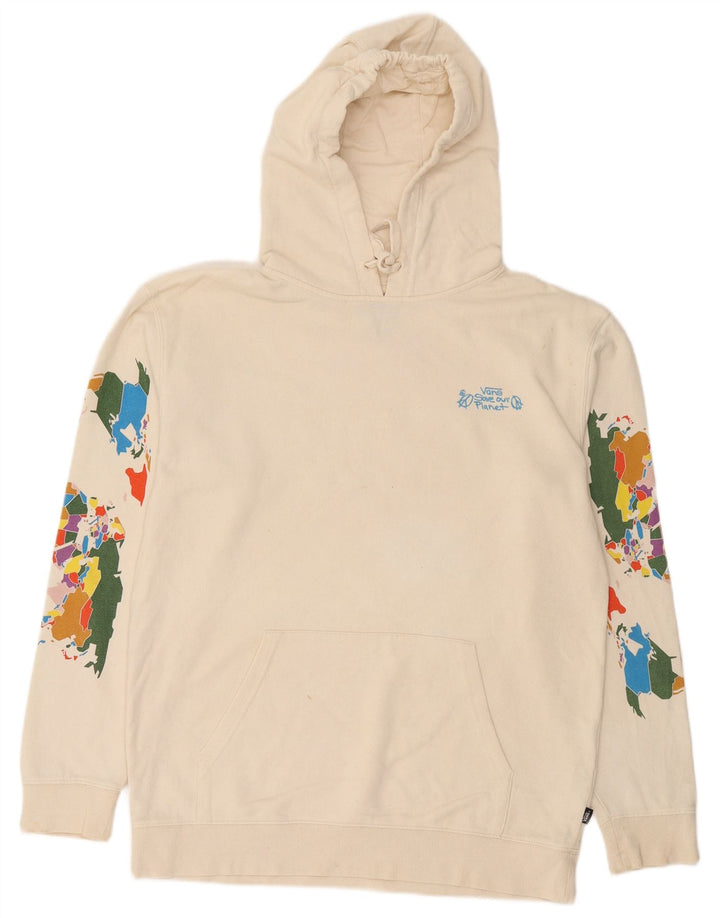 Vans Mens Graphic Hoodie Jumper Large Off White Cotton